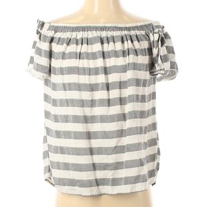 Blue Rain Top Grey & White stripe, lightweight knit fabric.